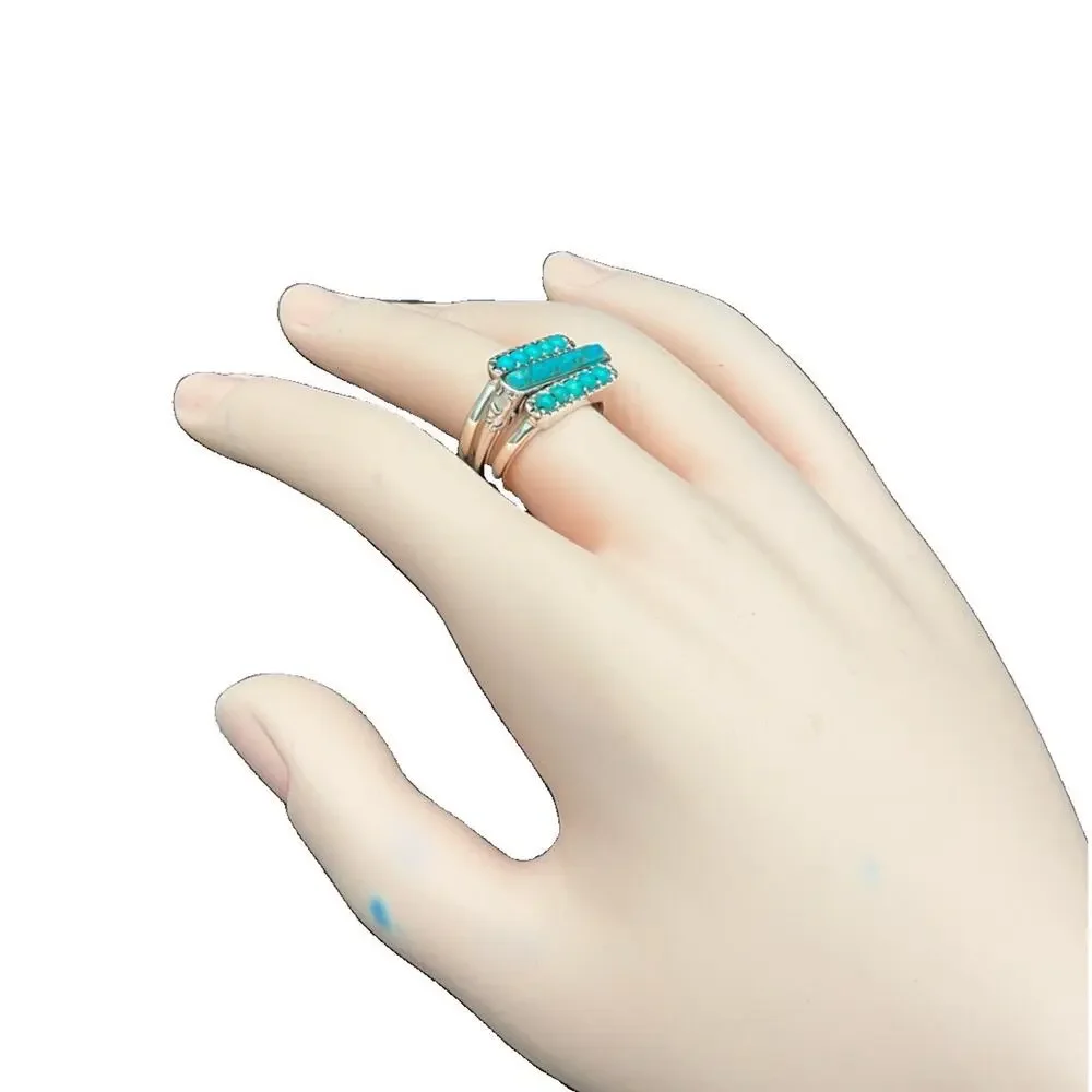 Barse Calidad Stack Ring Trio- Turquoise- Silver- 8- NWT